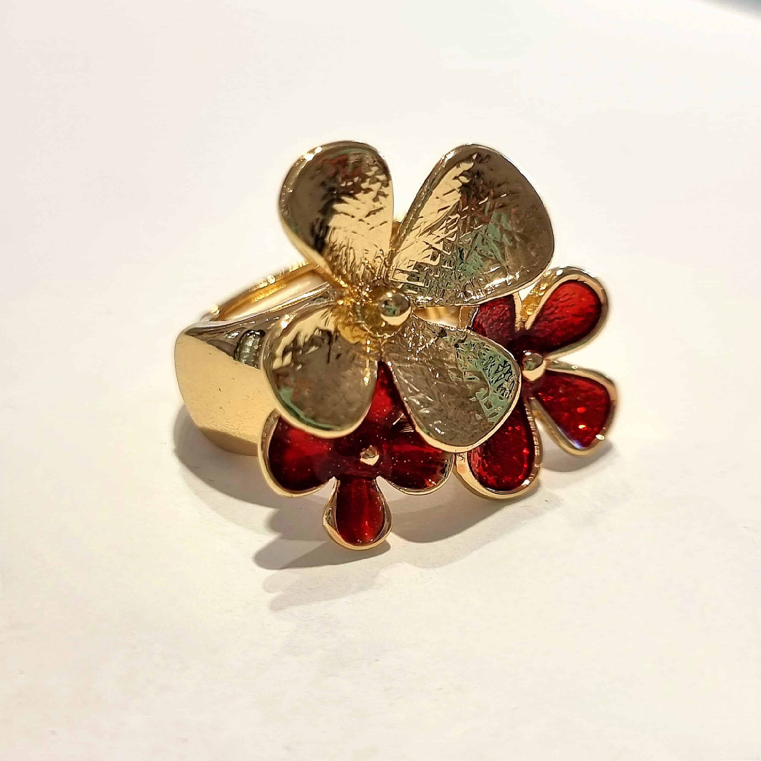 Ikita Gold plated Red Floral Ring