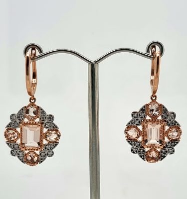 9ct Rose Gold Diamond and Morganite Earrings