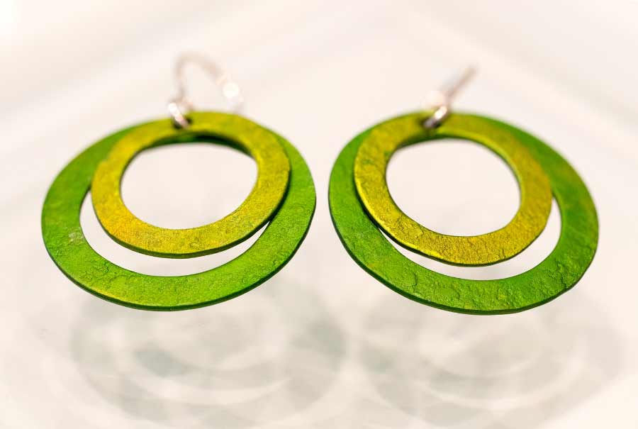 “Barcelona” handmade green anodised aluminium drop earrings
